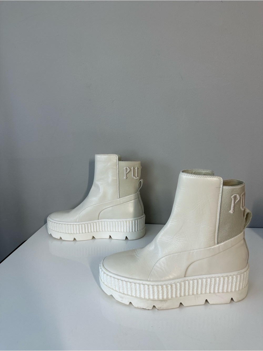 Puma Fenty by Rhianna Chelsea White Combat Boots Size 7 Punk - Picture 3 of 14